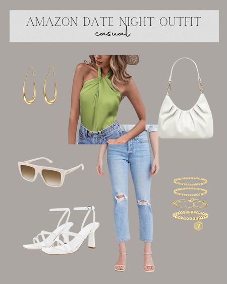 Casual date night outfit. Everything is from Amazon 

Amazon fashion 
Halter top 
Levi jeans, light denim 
White block heels
Designer inspired purse and sunglasses 

#LTKFind #LTKunder50 #LTKstyletip