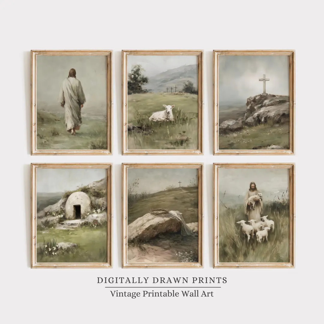 Christian Easter Wall Art Set of 6, Neutral Jesus Printable Decor, Religious Resurrection Prints,... | Etsy (US)