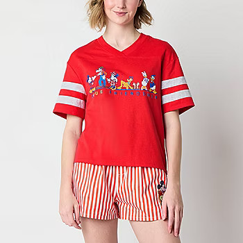 Womens V Neck Short Sleeve Regular Fit Mickey and Friends Juniors Graphic T-Shirt | JCPenney