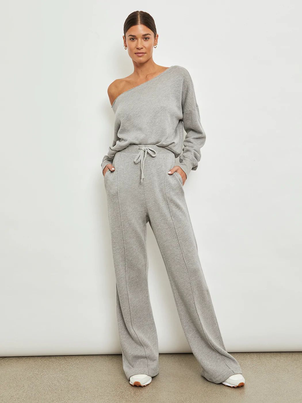 Off Shoulder Sweatshirt in French Terry - Heather Grey | Carbon38