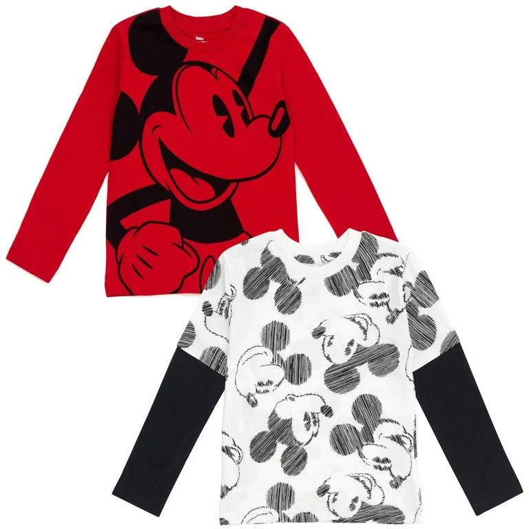 Disney Mickey Mouse Toddler Boys 2 Pack Hangdown Long Sleeve T-Shirts Brown / White 2T | Walmart (US)