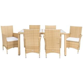 SAFAVIEH Jolin Natural 7-Piece Wicker Outdoor Dining Set with White Cushions PAT7706D-3BX - The H... | The Home Depot