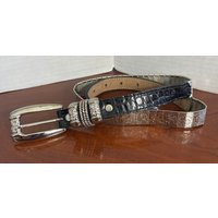 Vintage 1980S Cache Skinny Black Leather & Retro Metallic Silver Tone Floral Links Belt Buckle Women Small | Etsy (US)