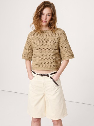 Coastal Cotton Crochet Sweater Tee | Banana Republic (US)