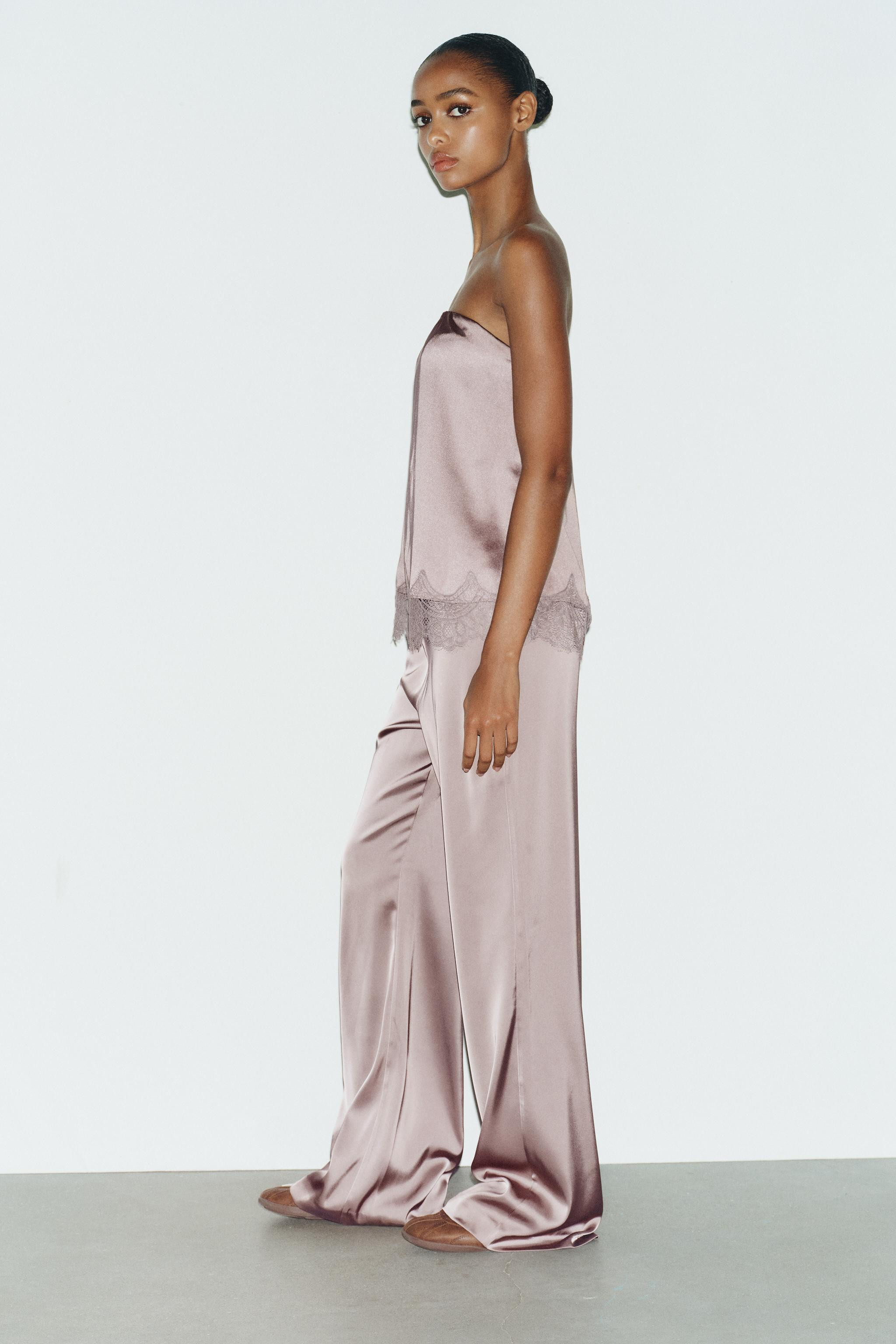 SATIN EFFECT LACE TOP | Zara US