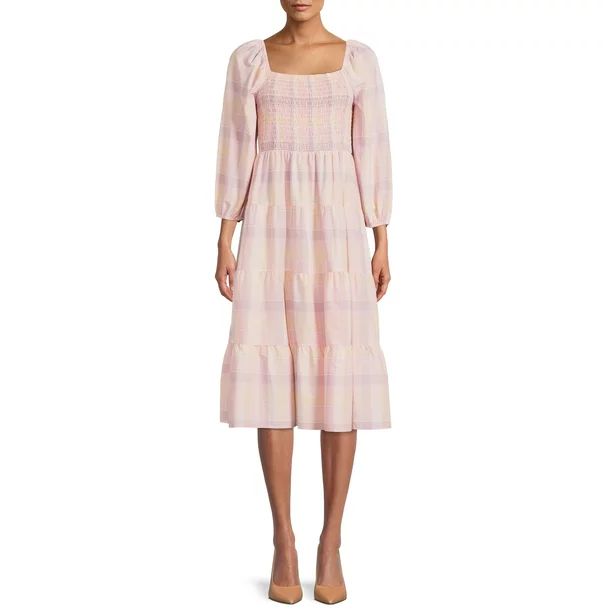Time and Tru Women's Long Sleeve Smocked Midi Dress, Sizes XS-XXXL - Walmart.com | Walmart (US)