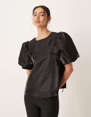 Amy Lynn high shine multiway tie detail smock top in black | ASOS (Global)