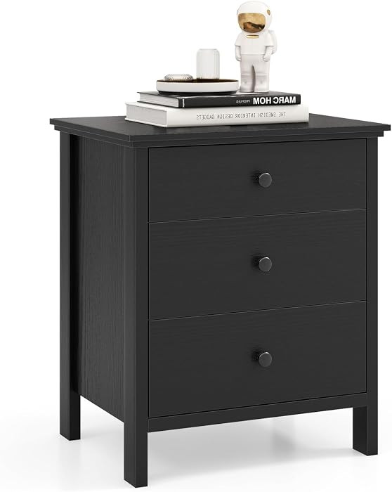 Giantex Nightstand with 3 Drawers, Wooden Side End Table with Solid Wood Legs, Retro 3-Drawer Bed... | Amazon (US)