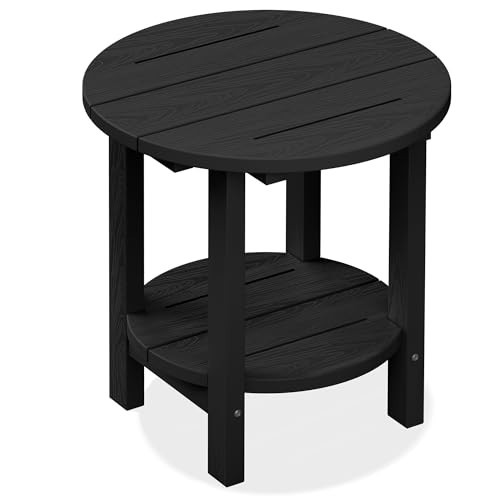 SERWALL Round Outdoor Side Table, HDPE Small Adirondack End Table,2-Tier Patio Side Table for Backyard Pool Porch Garden Lawn, Black | Amazon (US)