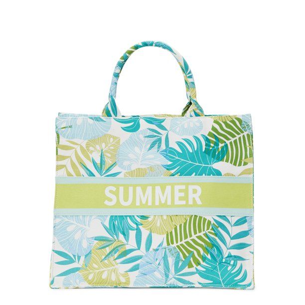 No Boundaries Women's Summer Canvas Print Beach Tote Handbag Opaline Green | Walmart (US)