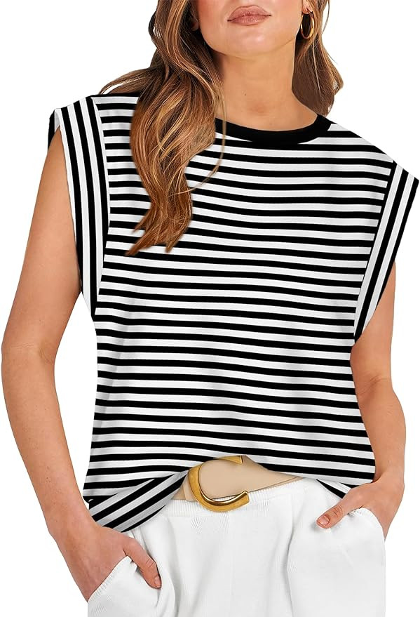 WIHOLL Cap Sleeve Tops for Women Summer Top Basic Tee Shirts Casual Tank Loose Fit 2024 Fashion | Amazon (US)