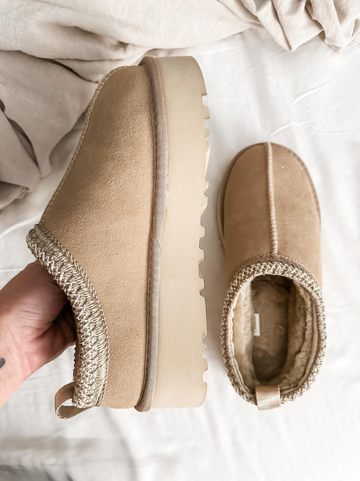 LANSGELING Platform Slippers Mini Boots for Women Fleece Lined Boots Platform Boots Anti-Slip Snow P | Amazon (US)