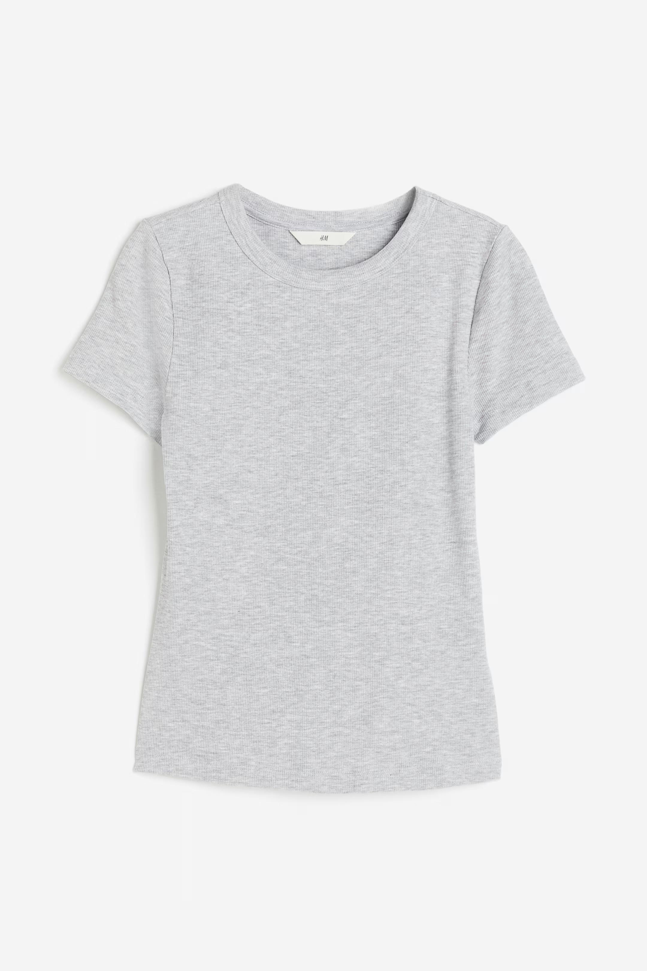 Geripptes T-Shirt aus Modalmix - Rundausschnitt - Kurzarm - Hellgraumeliert - Ladies | H&M DE | H&M (DE, AT, CH, NL, FI)