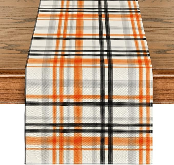 Artoid Mode Orange Black Buffalo Plaid Fall Table Runner, Halloween Kitchen Dining Table Decorati... | Amazon (US)