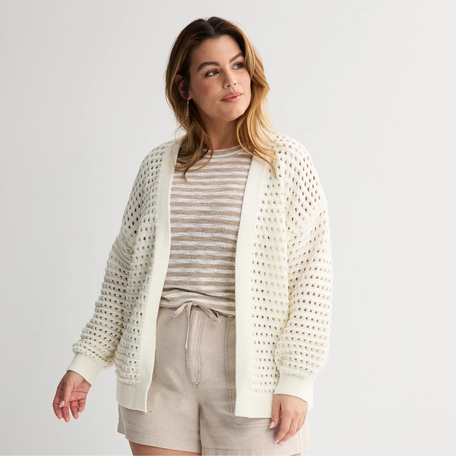 Plus Size Sonoma Goods For Life® Fisherman Cardigan Sweater, Women's, Size: 4XL, Ivory Silk | Kohl's