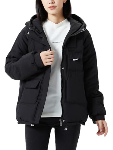 JiangWu Women's Winter Thickened Hooded Cotton Coat Windproof Warm Fleece Jacket(Black,XX-Large) | Amazon (US)