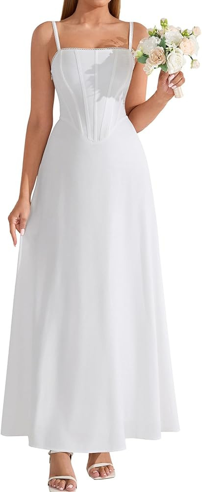 Auraxe Floral Corset Maxi Wedding Guest Dresses for Women Summer Casual Spaghetti Strap Flowy A L... | Amazon (US)