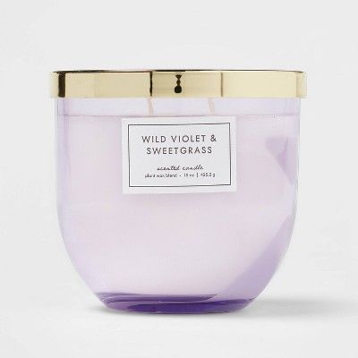 15oz Glass Candle with Botanical Lid Wild Violet and Sweetgrass - Threshold&#8482; | Target