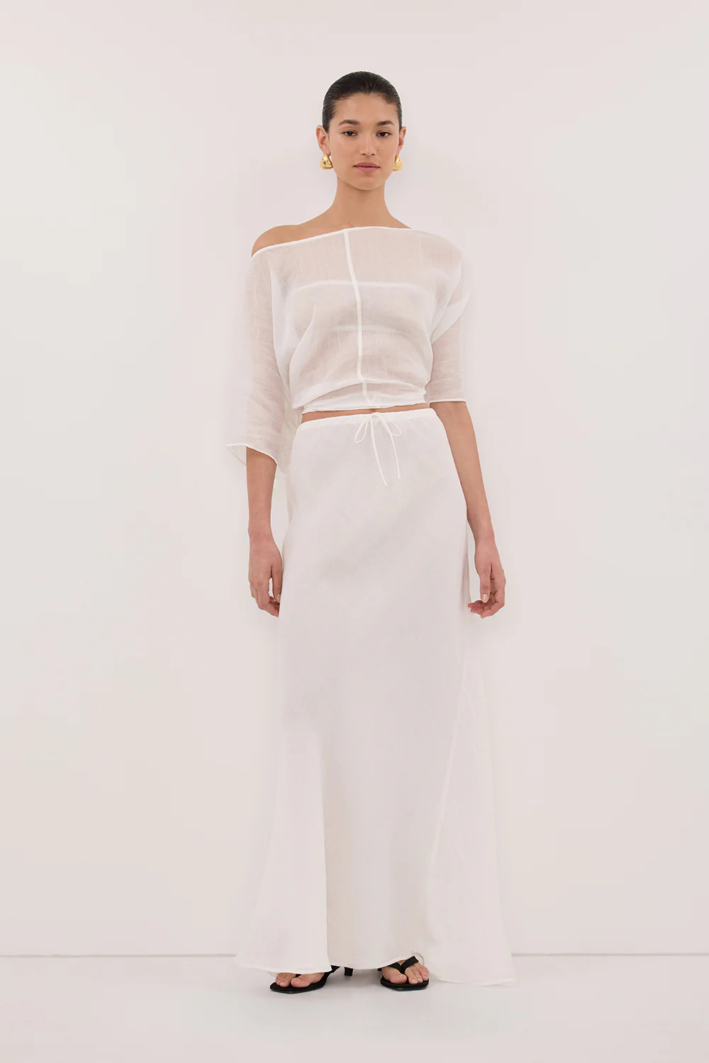 MAISON WHITE RAMIE BIAS MIDI SKIRT | DISSH