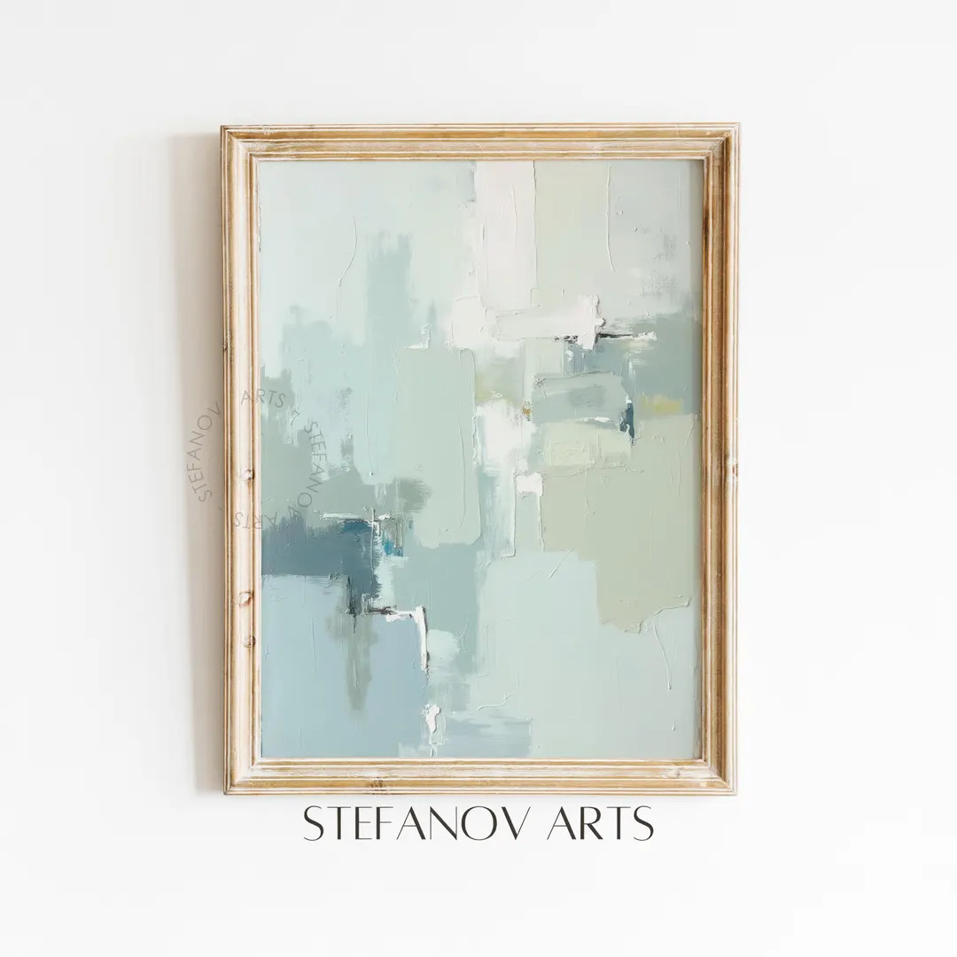 Soft Abstract Printable Painting, Muted Green Blue Wall Art, Minimalist Textured Decor, Modern Co... | Etsy (US)