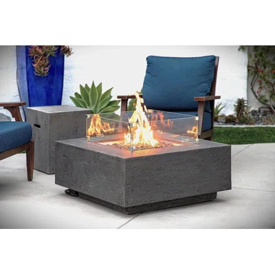 Albany 36" Square Gas Fire Pit Table with Glass Windscreen, Burner Lid, & Cover | Wayfair North America