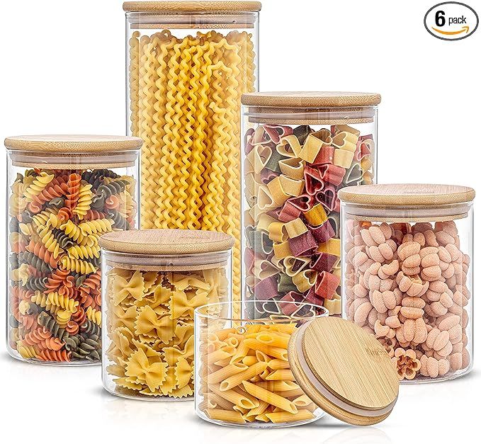 JoyJolt Borosilicate Glass Jars With Bamboo Lids. 6 Pc Set of Air Tight Sealable Containers. Food... | Amazon (US)