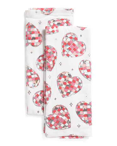 Set Of 2 Disco Hearts Kitchen Towels | TJ Maxx