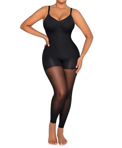 SHAPELLX Full Body Shapewear for Women Footless Pantyhose Body Shaper Sculpting Snatched Waist Body Suit Black X-Large | Amazon (US)