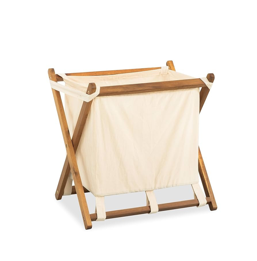Acacia Wood X-Frame Laundry Hamper, Folding Large Wooden Baskets with Handle, Sorter for Blankets... | Amazon (US)