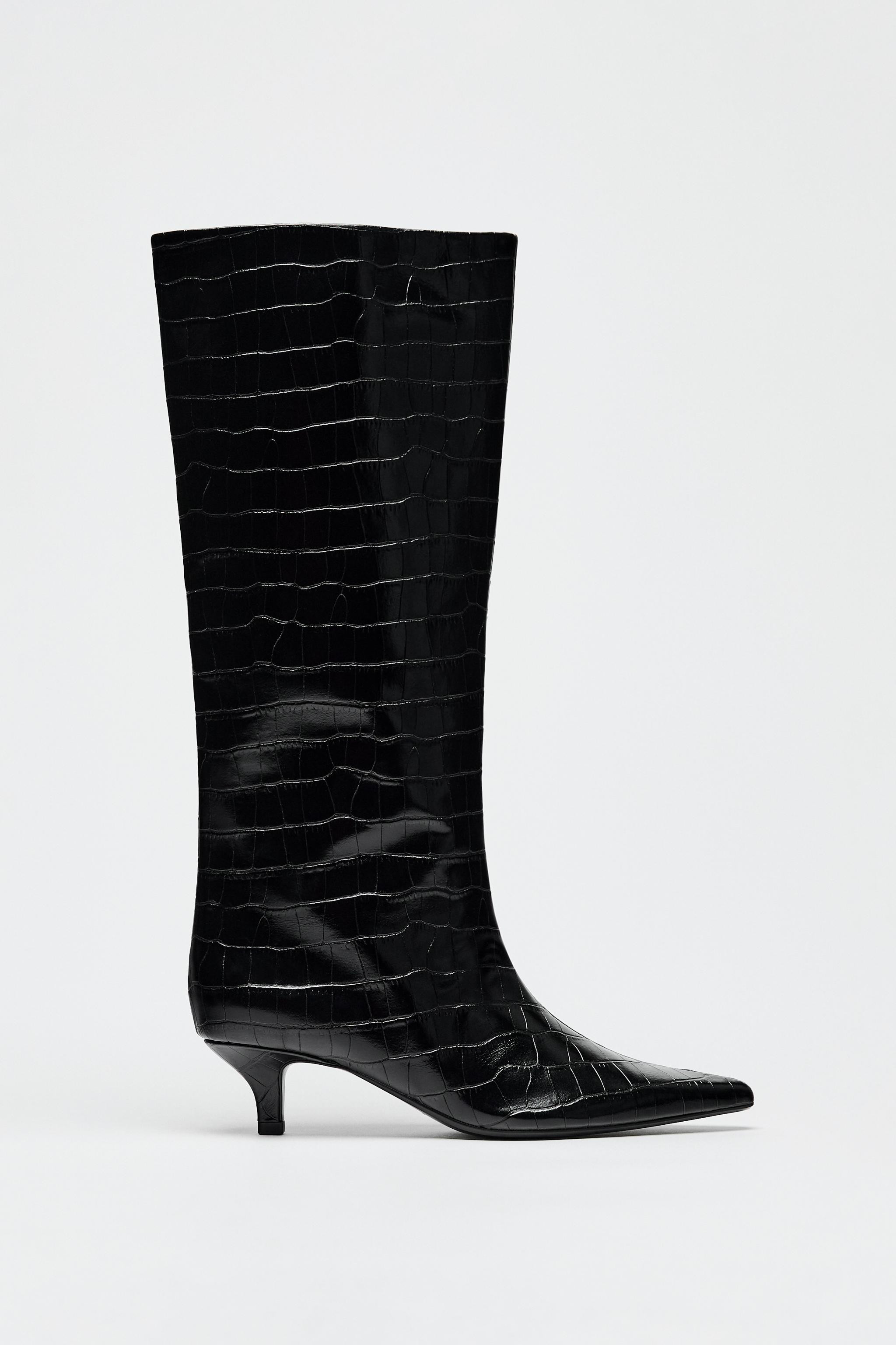 MOCK CROC KITTEN HEEL BOOT | Zara Canada