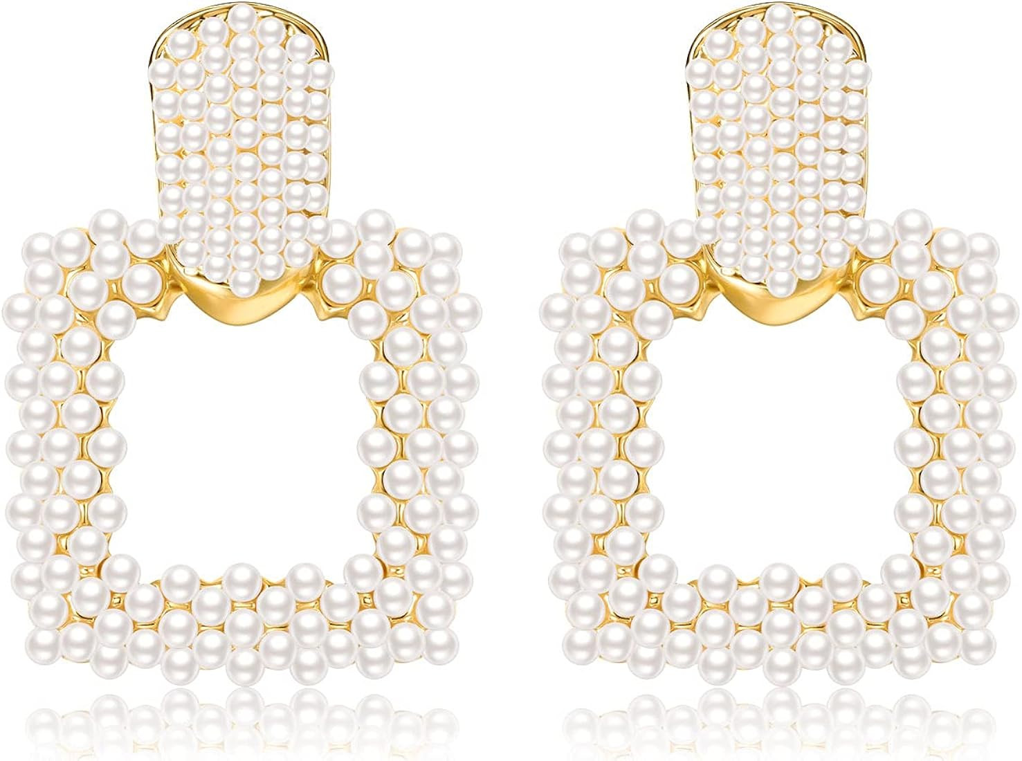 Pearl Drop Earrings for Women, Boho Faux Pearl Earrings Gold Dangle Stud Earrings Geometric Earrings | Amazon (US)