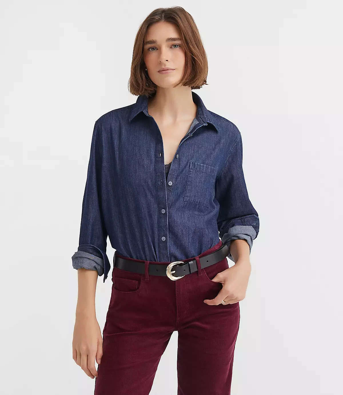 Chambray Everyday Relaxed Pocket Shirt | LOFT