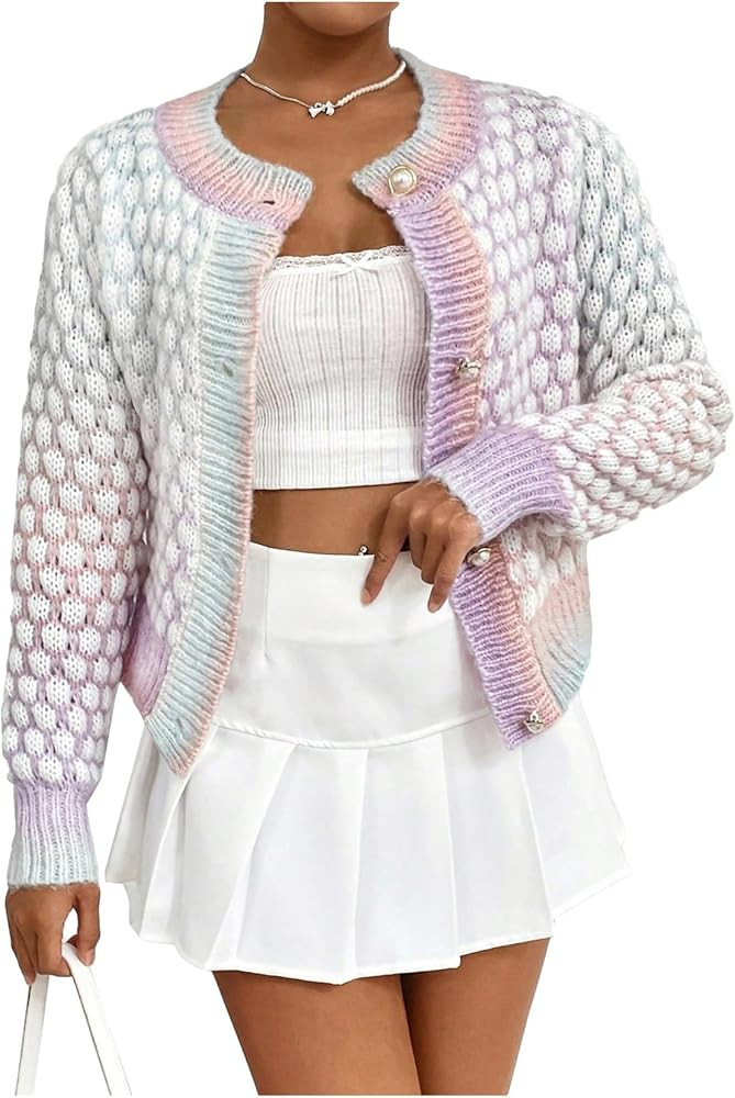 GORGLITTER Women's Button Down Colorful Cardigan Sweater Long Sleeve Casual Knit Outwear | Amazon (US)