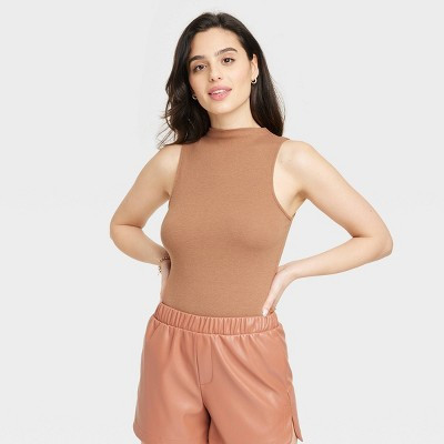 Women's Slim Fit Ribbed Tank Top - A New Day™ Brown L | Target