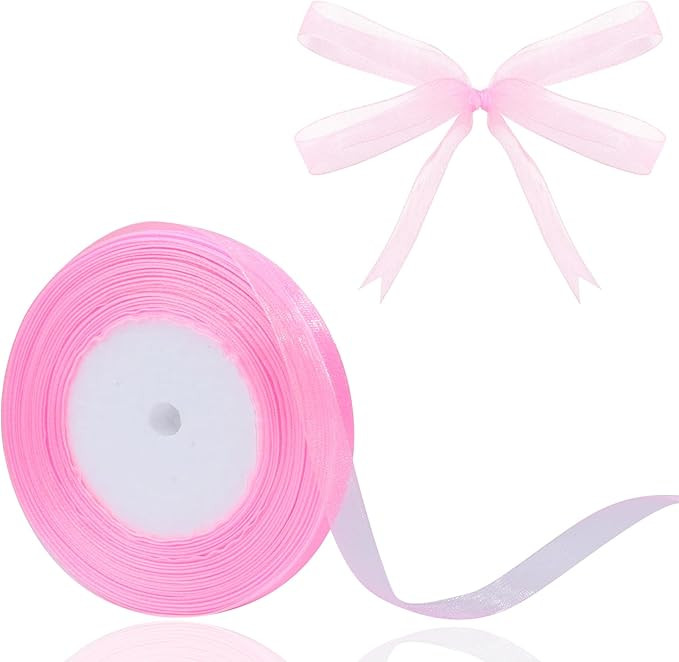 3/8 inch Sheer Organza Ribbon 50 Yards Pink Chiffon Ribbon for Gift Wrapping Christmas Halloween ... | Amazon (US)