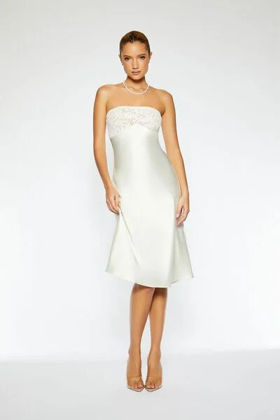 Strapless Satin & Lace Midi Dress | Forever 21