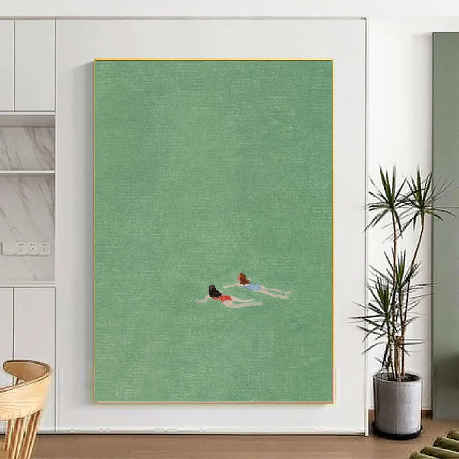 Swimming in Green Abstract Painting, Green Water Vintage Painting, Green Retro Holiday Wall Art, ... | Etsy (US)