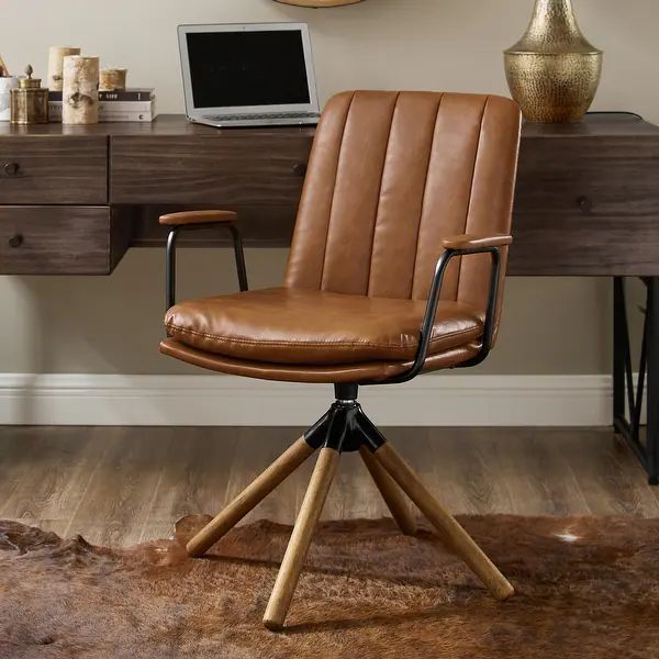Art Leon Faux Leather Swivel Accent Arm Chair - - 34631144 | Bed Bath & Beyond