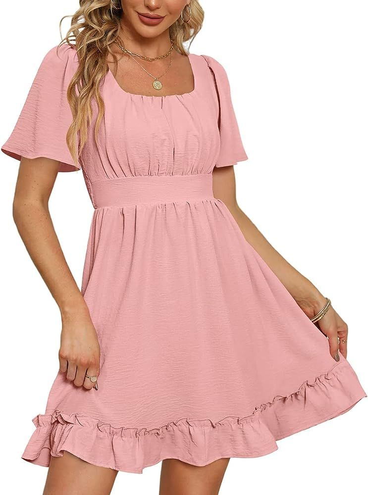 WEESO Summer Dresses for Women 2023 Casual Square Neck Floral Cottagecore Dress | Amazon (US)
