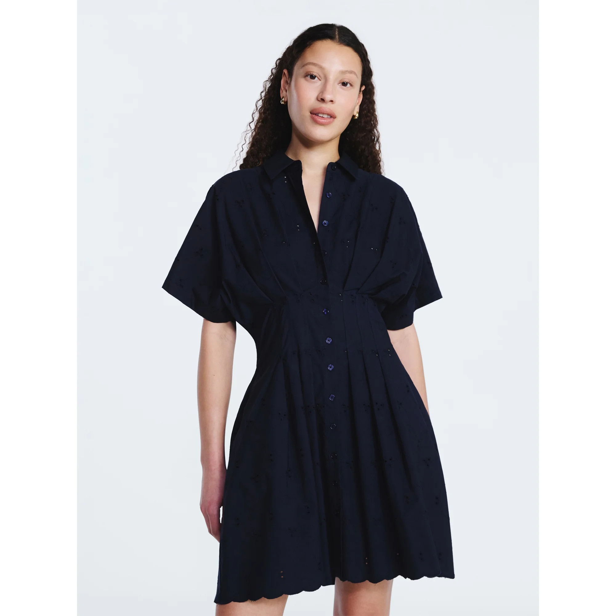 Free Assembly Women's and Women's Plus Cotton Eyelet Corset Mini Shirtdress, Sizes XS-4X | Walmart (US)