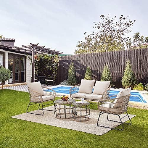 Barton 5-Pieces Outdoor Patio Sets Space Saving Rattan Chairs with 2-Side-Table Patio Sofa Sets C... | Amazon (US)