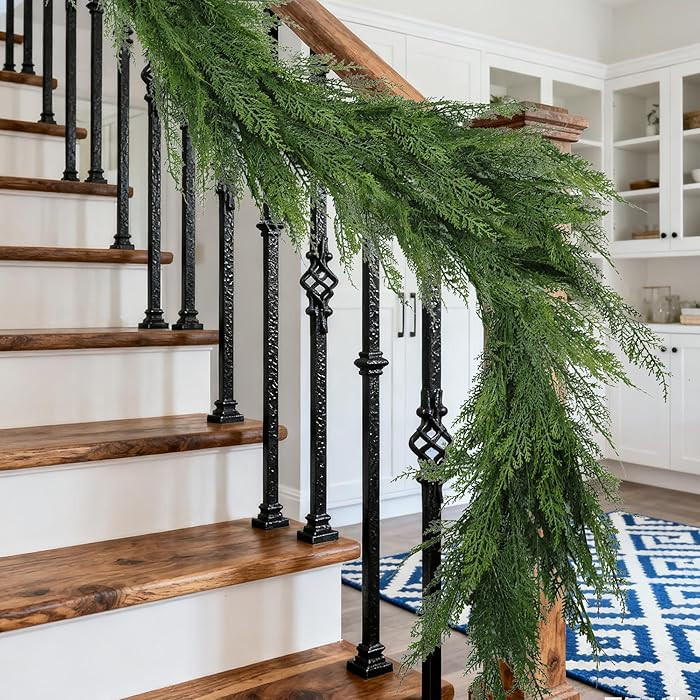 Realistic Christmas Garland Artificial Soft and Thickness Green Faux Cedar Pine Garland for Home ... | Amazon (US)