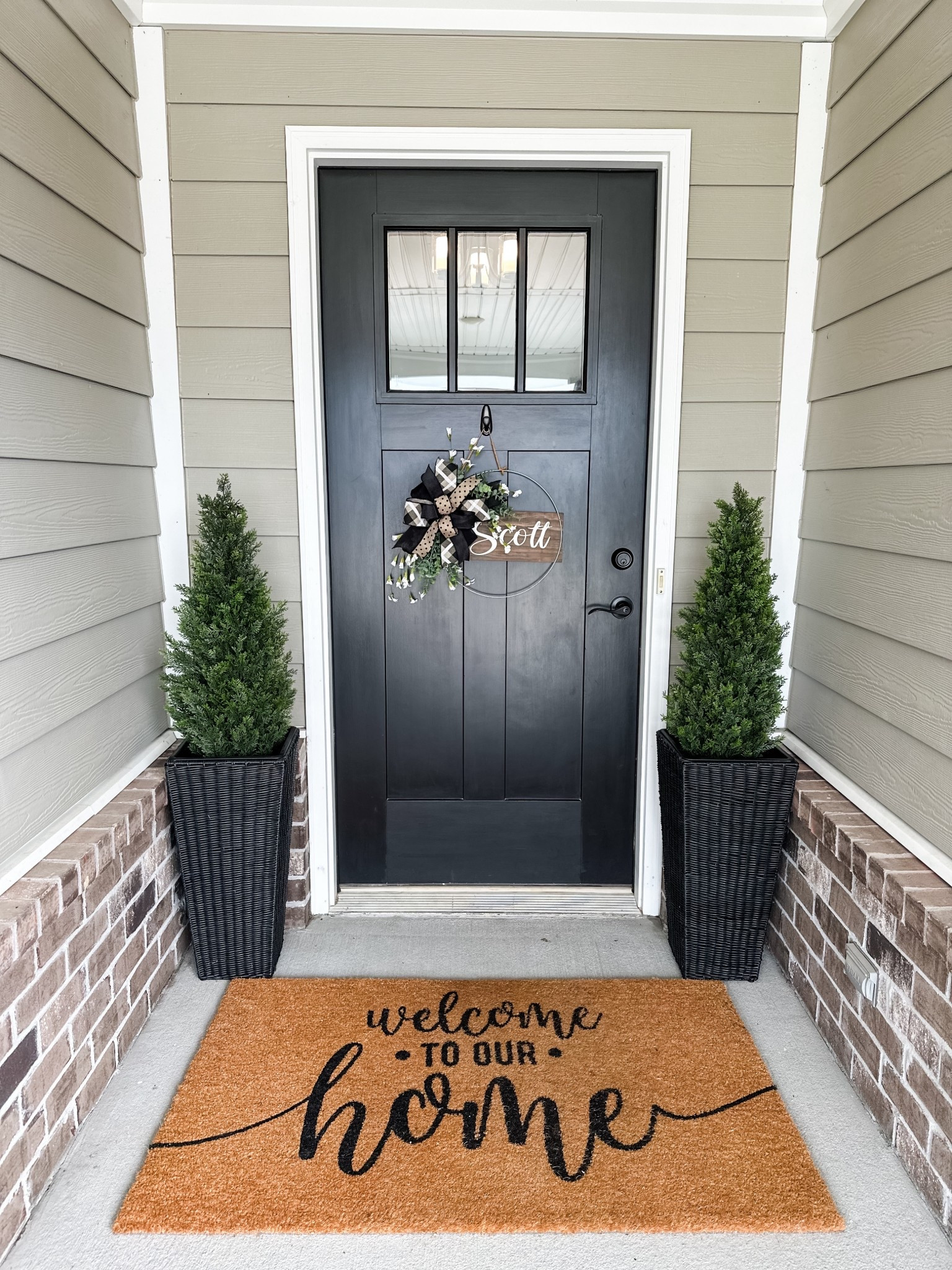 ✨Front porch styling ✨
I love for our porch to look fresh & clean, yet simple. I added a new bow to our wreath & finally found some artificial cedar topiary trees that looks so real! 

#frontporchdecor #summerporch #frontdoordecor #homedecor #porchdecor

#LTKSeasonal #LTKHome #LTKStyleTip