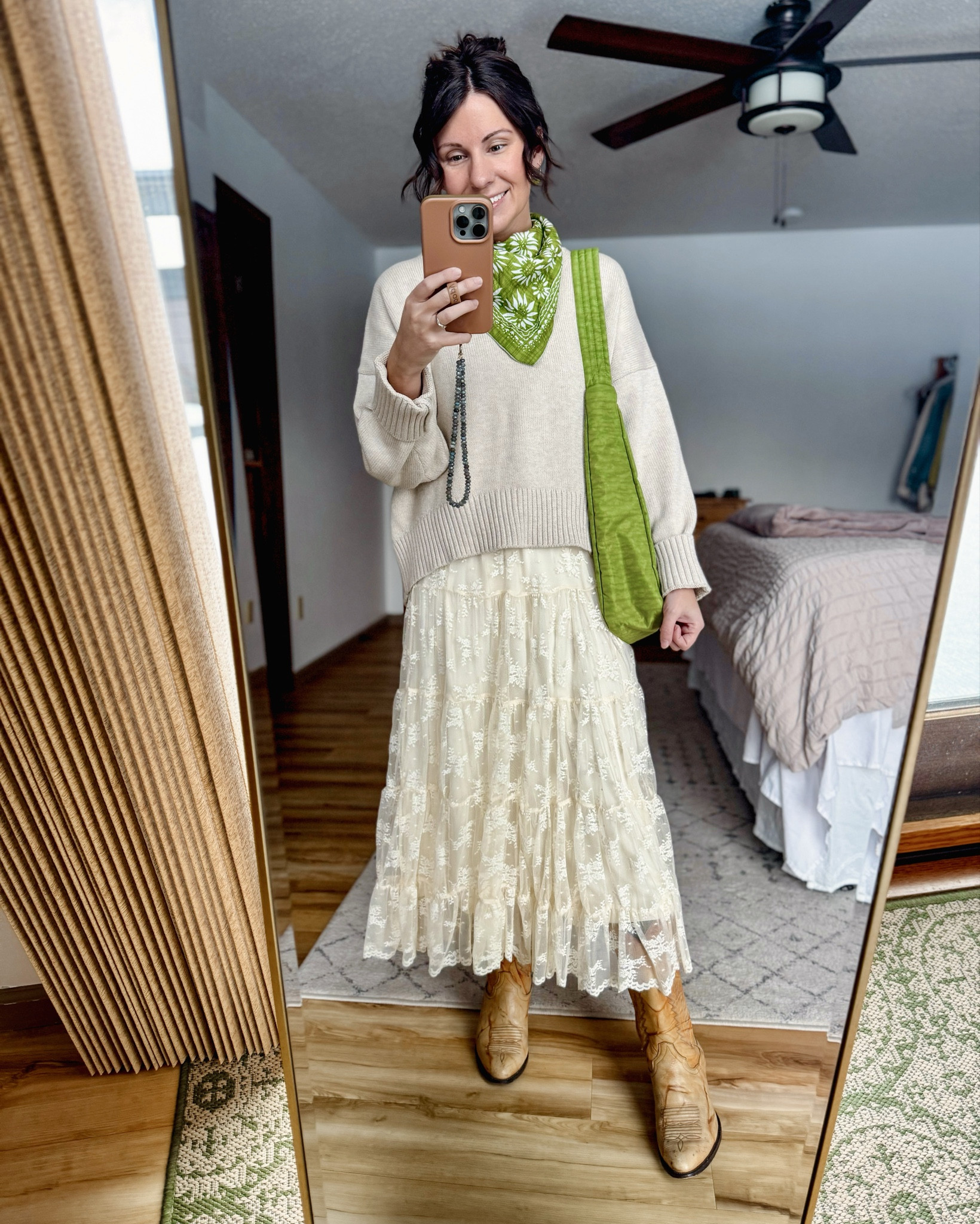 Small in my sweater (speckled beige), xs in my lace skirt (also linked some similar ones).

My cowboy boots are from eBay, so linked similar. Also linked similar bags because I think mine is sold out. 

#LTKSeasonal #LTKootd #LTKPetite