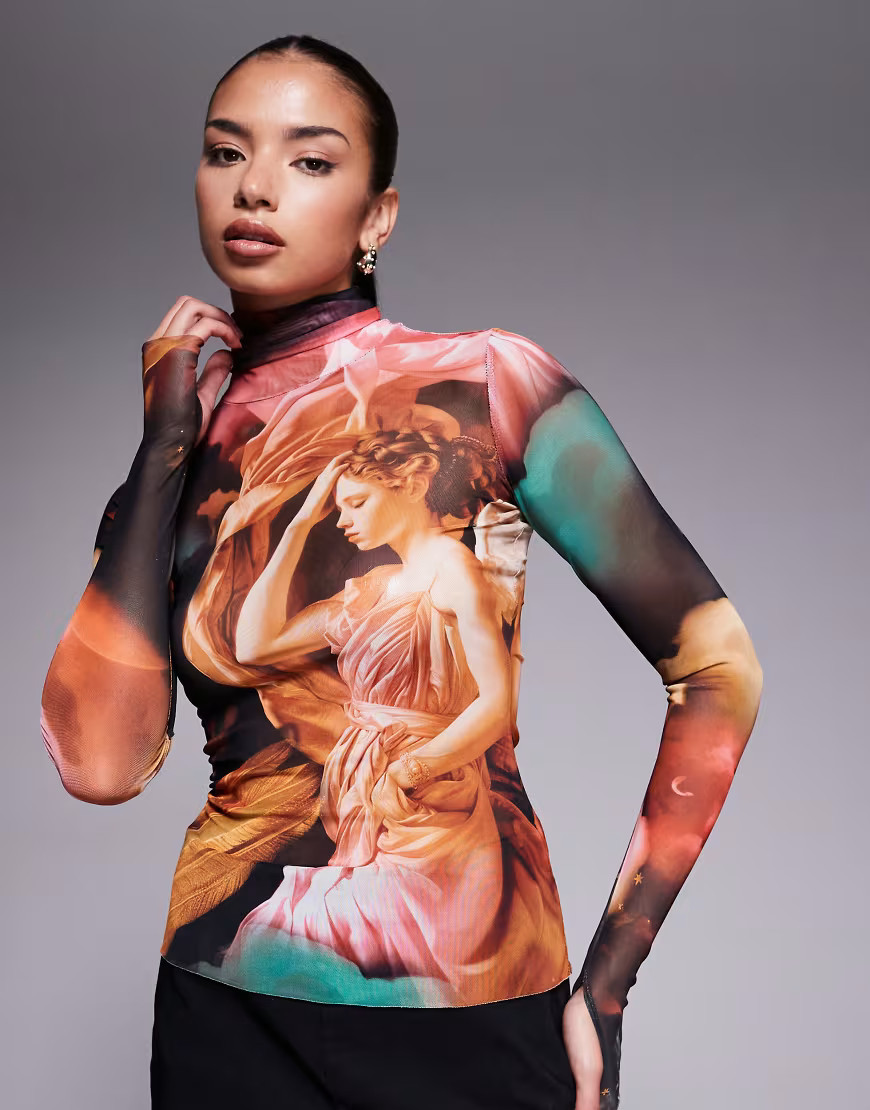 AFRM turtle neck long sleeve top in angel print-Multi | ASOS (Global)