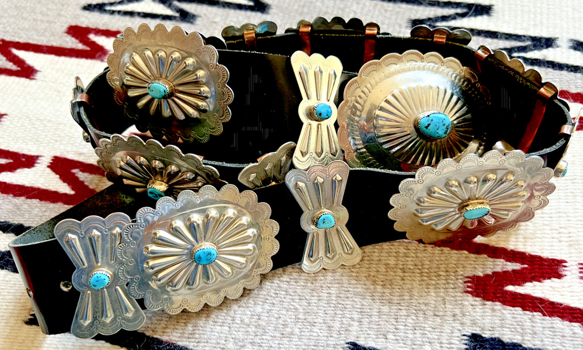 Vtg 18-PC TURQUOISE CONCHO BELT butterflies nickel silver NAVAJO Southwest 46.5"  | eBay | eBay US