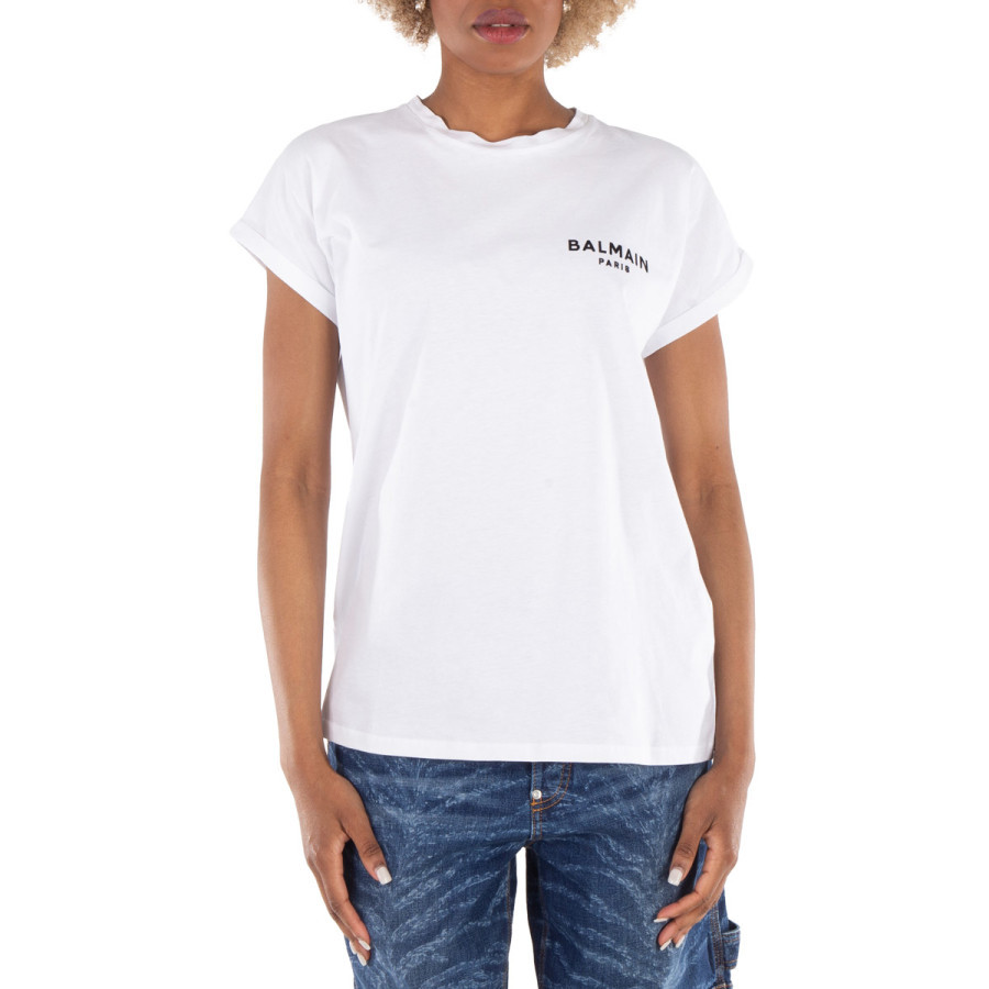 Balmain Flocked Balmain Paris Logo T-Shirt, Size X-Small | Jomashop.com & JomaDeals.com