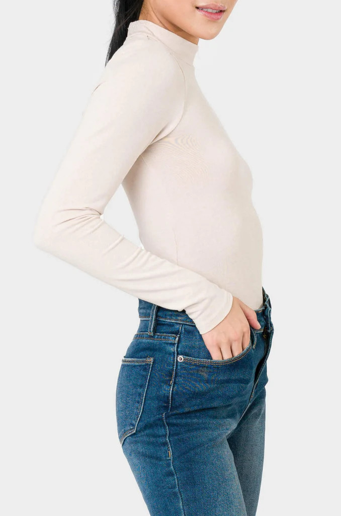 Long Sleeve Essential Mock Neck Thong Bodysuit | Gibson