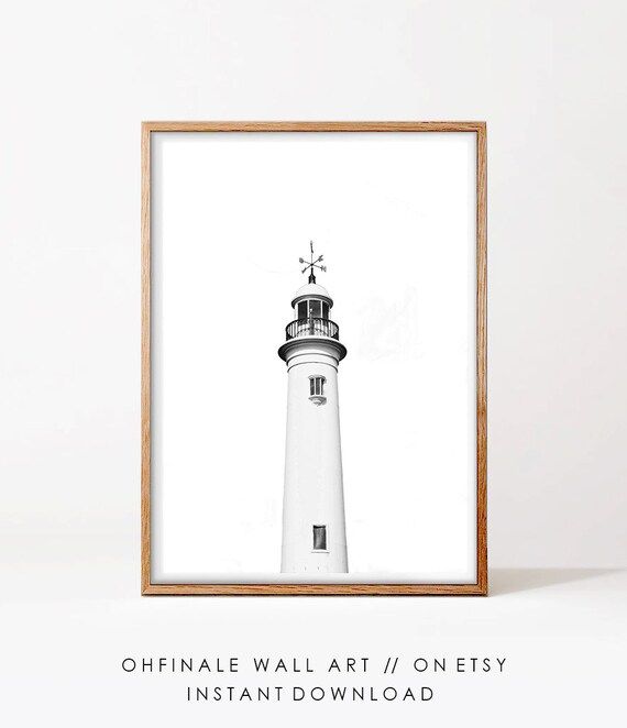 Black and White Print, Lighthouse Photography Wall Art Print, Coastal, Nautical, Beach Home Decor... | Etsy (US)