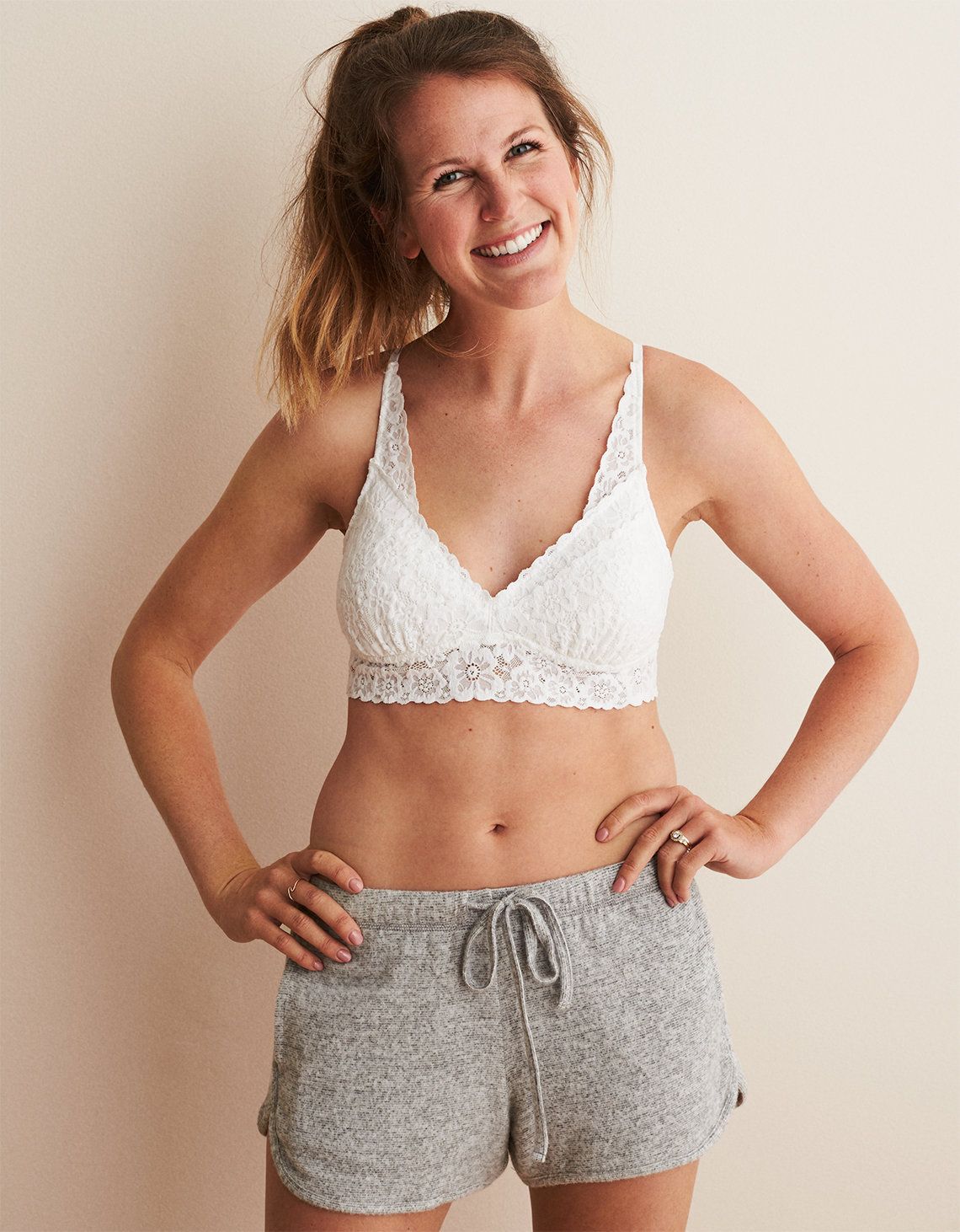 Aerie Padded Lace Racerback Bralette , White | American Eagle Outfitters (US & CA)